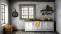 Rustic kitchen with fresh produce white walls Royalty Free Stock Photo