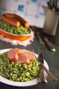 Dutch food: kale with smoked sausage or `Boerenkool met worst