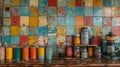 Rustic Kitchen Scene with Colorful Weathered Tile Wall Royalty Free Stock Photo