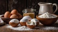 Baking Preparation with Eggs, Flour, and Milk for Homemade Delicious Treat Royalty Free Stock Photo