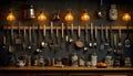 Rustic Kitchen Still Life: Warm Lighting, Vintage Utensils, and Antique Jars Royalty Free Stock Photo