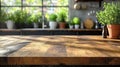 Rustic Kitchen Tabletop: Warm Sunlight on Wooden Surface Royalty Free Stock Photo