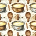 Rustic Kitchenware Watercolor Pattern - Pots, Spoons, and Vintage Charm Royalty Free Stock Photo