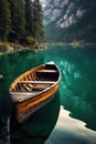 Rustic lake, boat, lake wallpaper, lake water, Mediterranean lake in the style of calming and introspective aesthetic, dark green