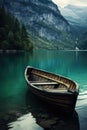 Rustic lake, boat, lake wallpaper, lake water, Mediterranean lake in the style of calming and introspective aesthetic, dark green