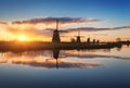 Rustic landscape with beautiful traditional dutch windmills