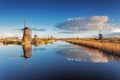 Rustic landscape with beautiful traditional dutch windmills Royalty Free Stock Photo