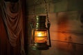 rustic lantern-style lamp hanging from a hook