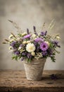 Rustic Lavender and White Flower Bouquet in a Pot Royalty Free Stock Photo