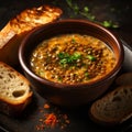 Rustic Lentil Soup Bowl On Toast Background Royalty Free Stock Photo