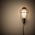 Vintage light fixture on wall, glow, blank background