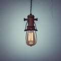 Hanging lamp fixture, blank wall cool tones hues