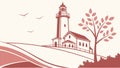 Rustic Lighthouse on a Hilltop, Coastal Landscape, vector design Generative AI Royalty Free Stock Photo