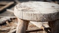 Rustic Linen Stool: Vintage Charm With Natural Grain And Peeling Paint