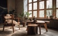 Rustic Live Edge Table and Wooden Armchairs in Harmony. Generative AI