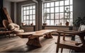 Rustic Live Edge Table and Wooden Armchairs in Harmony. Generative AI