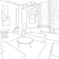 Rustic Living Room with Raw Material Vector Line Art Illustration