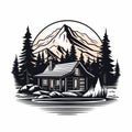 Rustic Lodge Logo Design: Wood Engraving Style With Retro Filters