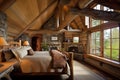 rustic lodge with natural wooden and stone details