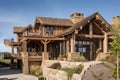 rustic lodge with natural wooden and stone details