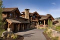 rustic lodge with natural wooden and stone details