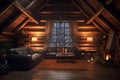 Rustic log cabin atmosphere with a focal point on a home mockup, 3D rendered