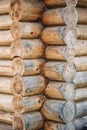 Rustic log cabin corner revealing precise interlocking woodwork, displaying traditional carpentry skills using raw Royalty Free Stock Photo