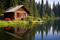 rustic log cabin by a tranquil lakeside