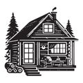 Rustic Log Cabin in the Woods: A Cozy Home Vector Illustration Royalty Free Stock Photo