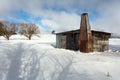 Rustic log shed or stable in rural countryside with full coverag