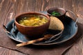 Rustic lunch with champignon soup