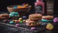 Rustic macaroon stack, a colorful indulgence for sweet temptation generated by AI
