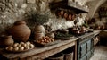 Rustic Market Stand Filled with Fresh Vegetables and Breads Royalty Free Stock Photo