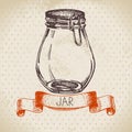 Rustic, mason and canning jar. Vintage hand drawn sketch design. Vector illustration