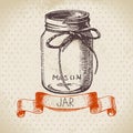 Rustic, mason and canning jar. Vintage hand drawn sketch design. Vector illustration