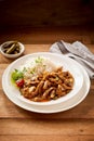 Rustic meal of beef goulash stroganoff