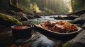 Delicious Beef Stew with Pasta by the River Royalty Free Stock Photo