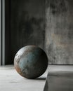 Rustic metal sphere on a modern concrete background