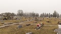 Rustic midwestern cemetery on a cold and foggy day