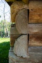 Rustic mood. Construction from a wooden log house. Wooden wall. Rustic style. Ecological housing. Royalty Free Stock Photo