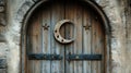 Rustic moon-star door, castle wall, fantasy, decor Royalty Free Stock Photo