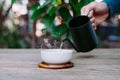 Rustic morning tea, Pouring tea onto the teacup