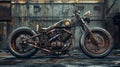 Rustic motorcycle with worn paint and large tires Royalty Free Stock Photo
