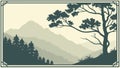 Rustic Mountain Landscape with Lone Tree Frame, vector design Generative AI Royalty Free Stock Photo