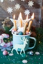 Rustic mug with festive christmas decorations Royalty Free Stock Photo