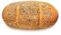 Rustic multigrain bread wheat, rye, sunflower seeds, linseed, poppy, sesame and barley. World Champion. Isolated on white