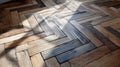 Rustic multitone herringbone parquet floor with natural shadows Royalty Free Stock Photo