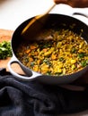 Rustic mung bean dahl curry in natural light Royalty Free Stock Photo