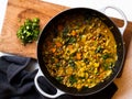 Rustic mung bean dahl curry in natural light Royalty Free Stock Photo