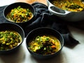 Rustic mung bean dahl curry in natural light Royalty Free Stock Photo